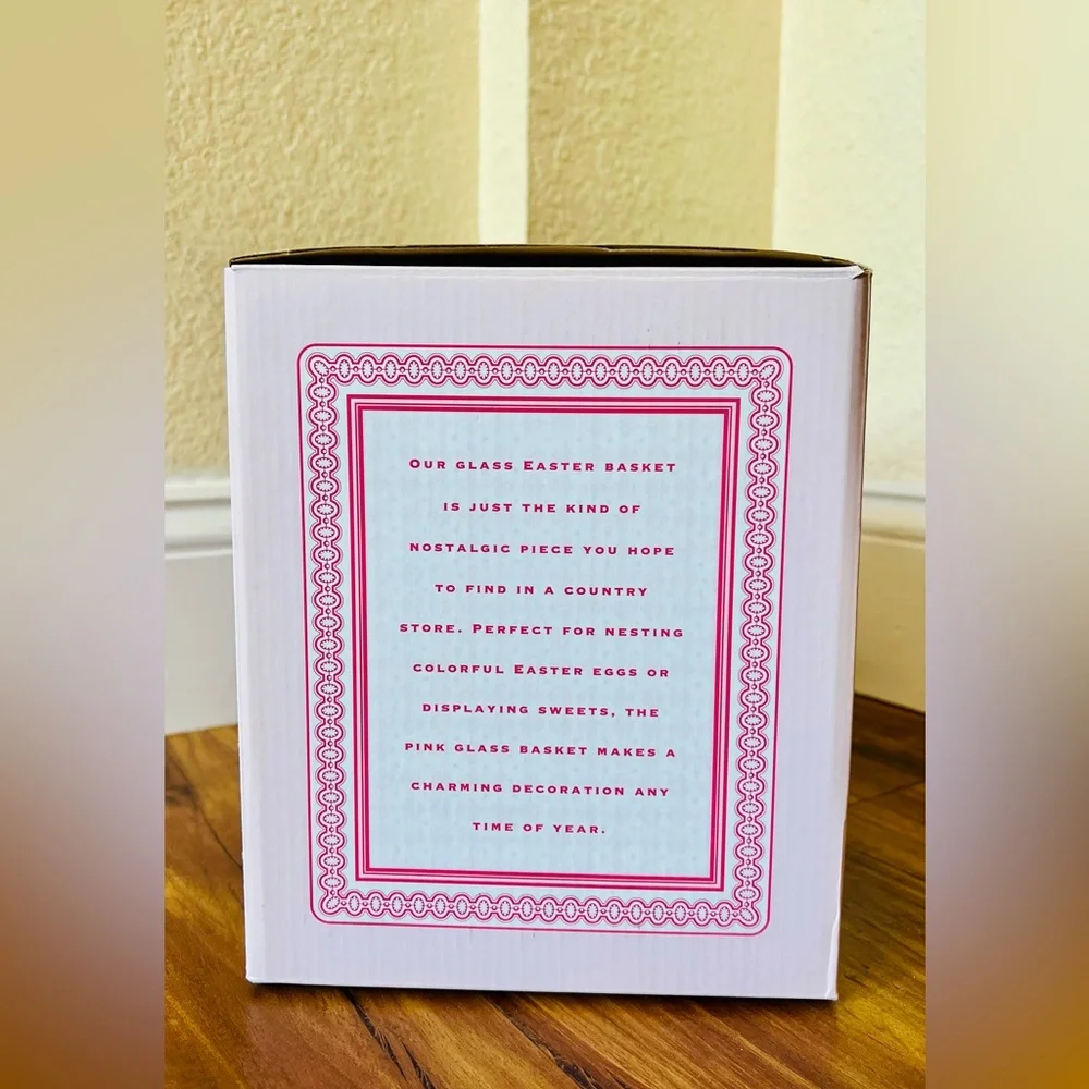 Williams-Sonoma Pink Embossed Glass Woven Easter Basket Round 7” Clear Handle